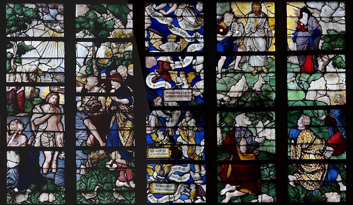 [2] le baptême du Christ dans le jourdain, [3] la transfiguration (Moïse, et Elie)