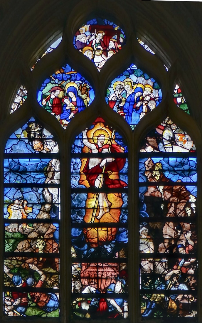 baie 221 la présentation au temple, la fuite en Egypte, les Saintes femmes au tombeau, avec St Jean-Baptiste et Jospeh d'Arimathie - la résurrection