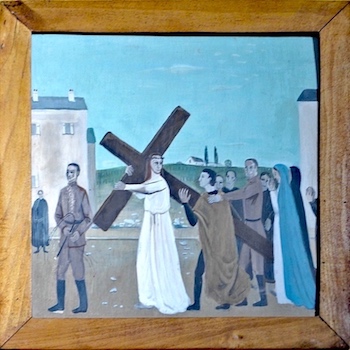 Simon le cirénéen aide Jésus à porter sa croix