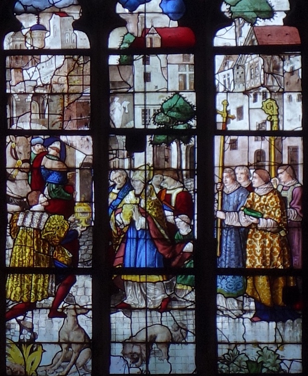 Offrande des reliques de Jean-Baptiste par Gautier de Nemours à l'archevêque de Sens.
