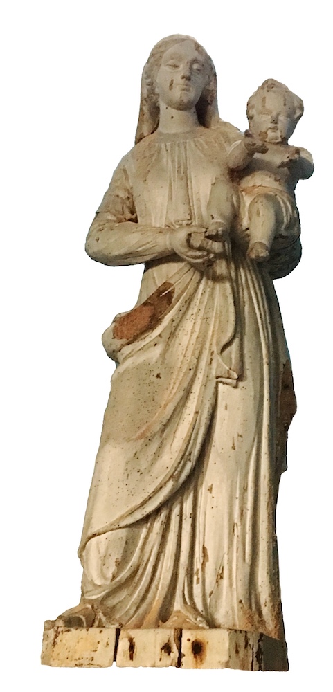 Vierge à l'enfant en bois teinté en gris