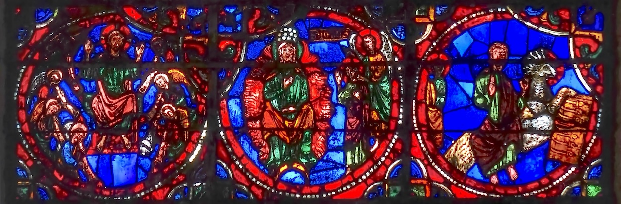 [4] le Christ en trône entouré des 7 anges aux trompettes [5] la femme vêtue de soleil [6] le Christ sur l'Agneau posant ses pattes sur le livre aux 7 sceaux