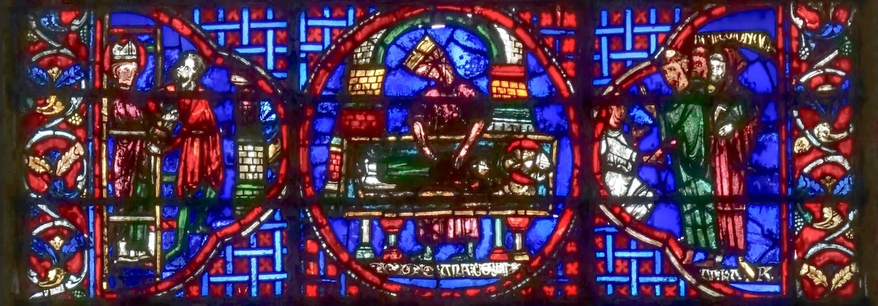 [7] un évêque nimbé lié à une échelle [8] Julienne embaume les corps d'un évêque et de Saint Étienne [9] trois moines et un personnage