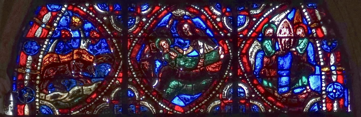 [13] un lion creuse la tombe [14] Zosime aidé du lion enterre la sainte [15] deux anges emportent son âme