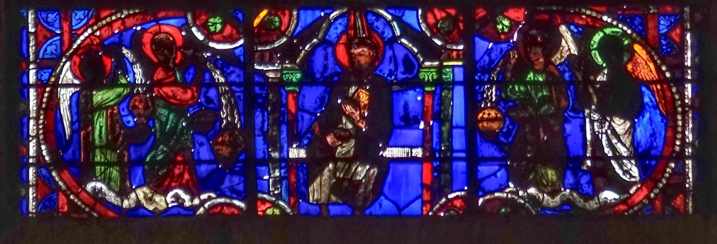 [1] [2] [3] Un apôtre recevant le Saint Esprit entre deux groupes d'anges thuriféraires