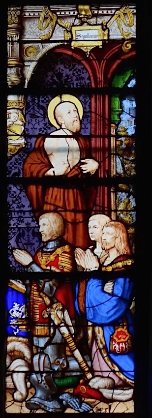 Guillaume Gouffier de Bonnivet, époux en secondes noces de Philippe de Montmorency, sœur de Guillaume, avec ses six fils, présentés par saint Guillaume