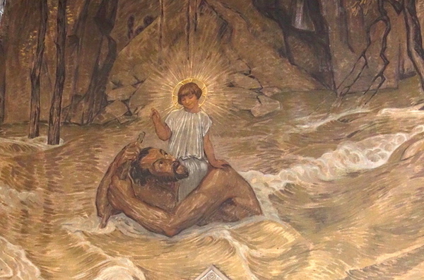 Christophe fait traverser la rivière à l'enfant Jésus<br>Eglise St Christophe de Javel - Paris (15)