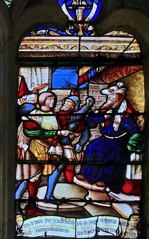 [5] Crocus fait casser les dents de Florentin à coups de poings.<br>Eglise Saint Florentin - Saint Florentin 89