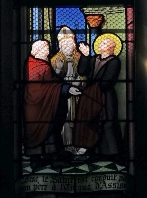 [2] François est conduit par son père à l'évêque d'Assise.<br>Collégiale St Aubin - Guérande 44