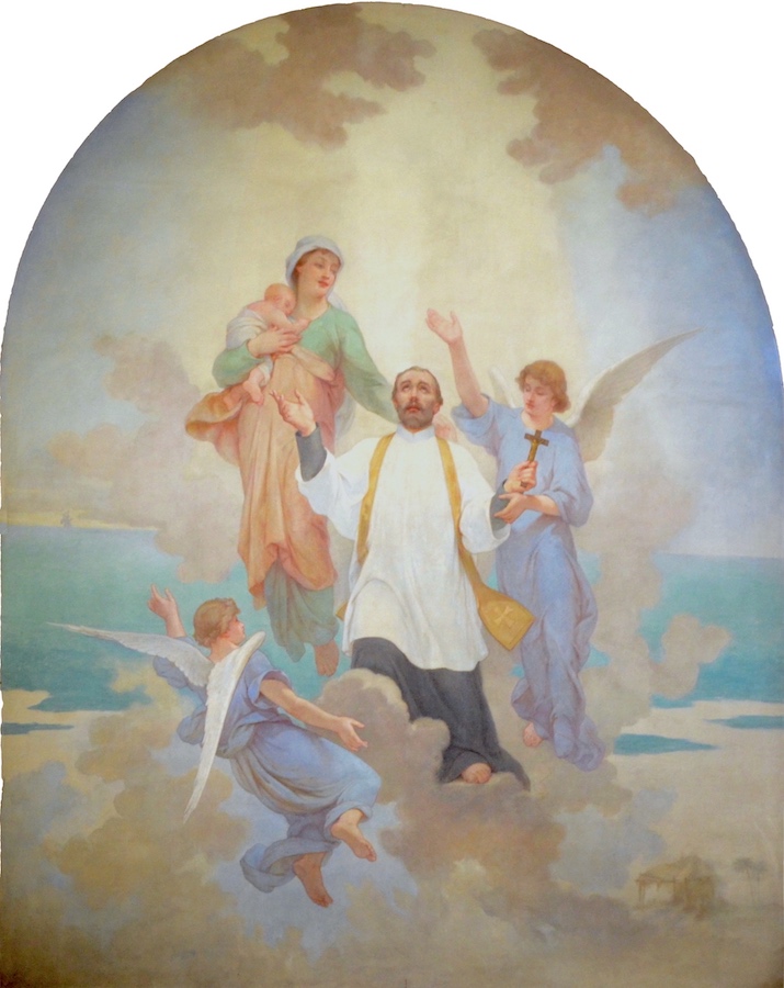 Saint François-Xavier monte au ciel, soutenu par deux anges et la Charité.