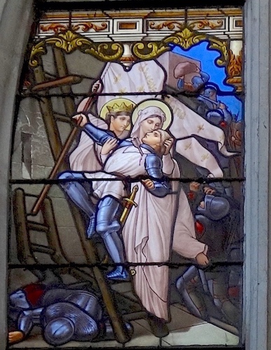 [4] Jeanne est blessée au siège d'Orléans.<br>Eglise Saint André - Joigny 89
