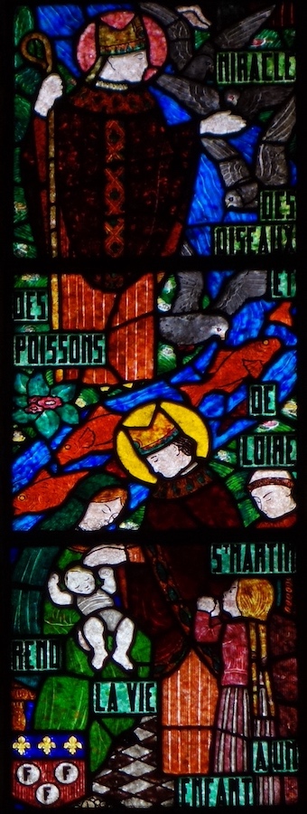 Le miracle des oiseaux et des poissons<br>Saint Martin rend la vie à un enfant.<br>Eglise Ste Odile - Paris (17)