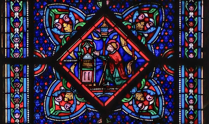 [6] Saint Godefroy (ou Geoffroy), évêque d'Amiens, prie devant la tombe de saint Gilles