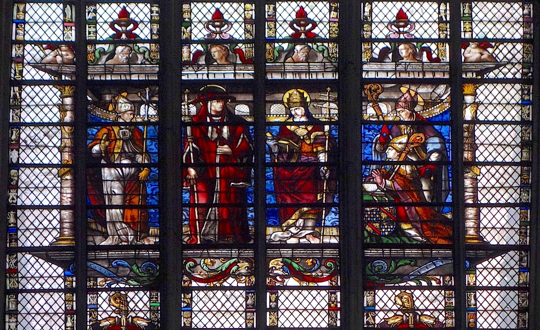 Les docteurs de l'Eglise (Saints Ambroise, Jérôme, Grégoire et Augustin) avec le donateur, l'évêque de Troyes Odard Hennequin