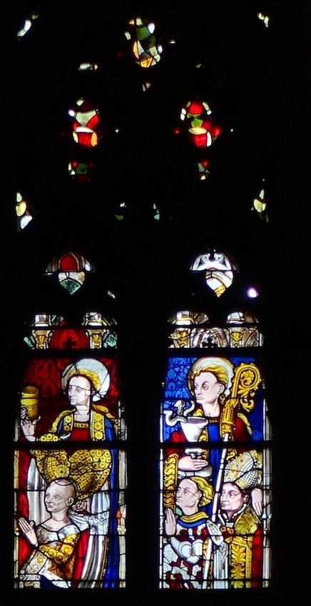 l'épouse du donateur et Marie-Madeleine, un chevalier et un évêque avec St Jean