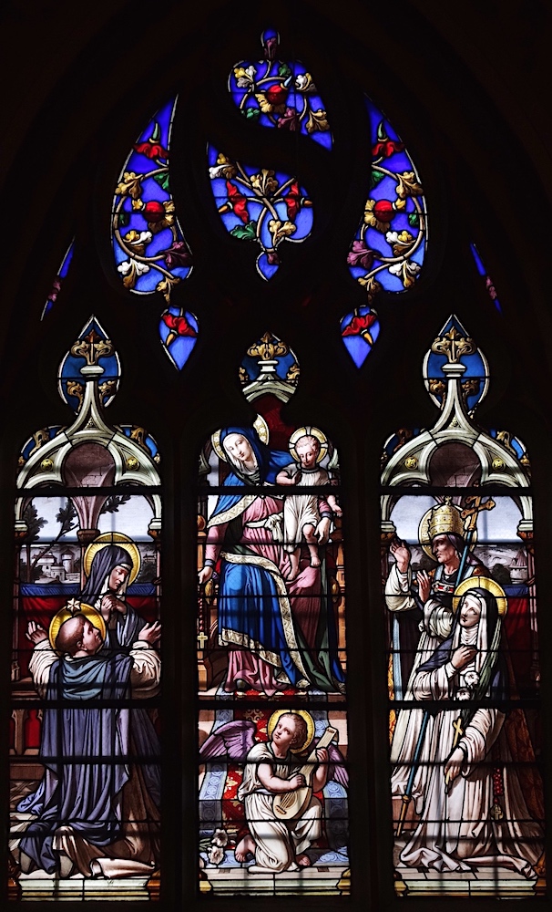  la Vierge remet le Rosaire à saint Dominique en présence de sainte Catherine de Sienne, saint Pie V et sainte Rose de Lima. Ateliers parisiens de Gsell-Laurent, fin du XIXe siècle.