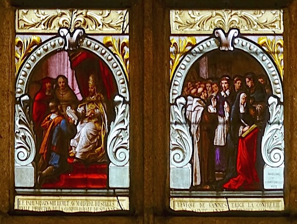le pape Urbain VIII remet au maréchal d'Estrées la bulle d'érection de la confrérie royale de Ste Anne, l'évêque de Vannes érige la confrérie de Ste Anne