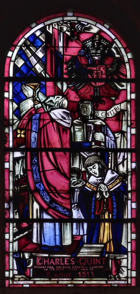 Charles Quint passant par Bailleul assiste à la messe en l'église St Vaast 8 août 1513