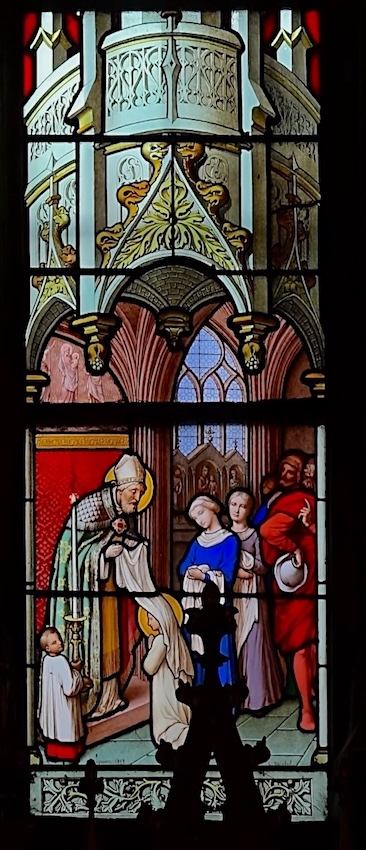 [3] Geneviève reçoit le voile des vierges des mains de l'évêque Villicus.<br>Eglise Saint Etienne du Mont - Paris (5)