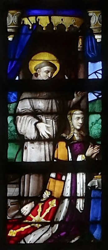 verrière de l’Adoration des Mages, il est patron de Françoise de Luxembourg, donatrice du vitrail avec son époux Philippe de Clèves