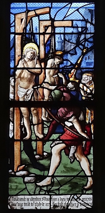 [7] Saint Crépin et Saint Crépinien sont pendus à des gibets où des bourreaux leurs arrachent des lanières de peau