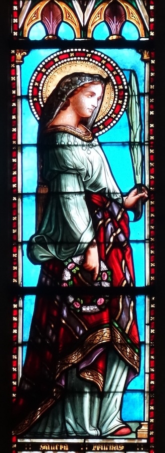 Sainte Agathe (vitrail de Guillaume Barbe - entre 1465 et 1470)<br>Cathédrale Notre-Dame - Rouen 76