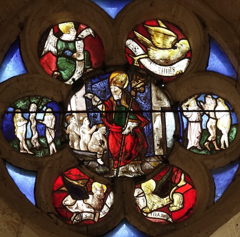 St Nicolas et les 4 évangélistes, Adam et Éve<br>Cathédrale St Martin - Champeaux 77